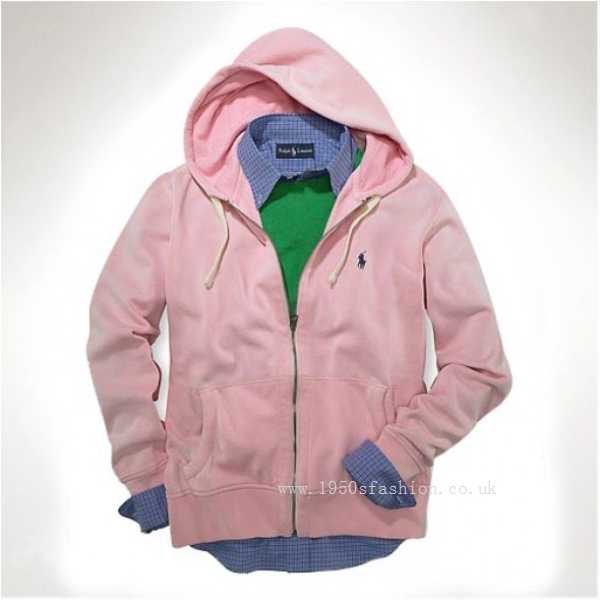 Polo Ralph Lauren Pink French Rib Full Zip Hoodie Men(Bargain,Natural,outlet,shirt collar)
